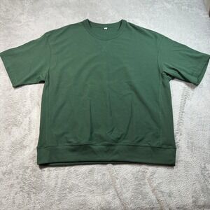 GU Oversized Short Sleeve Shirt Mens XL Green Crewneck Ribbed Hem Boxy Cut